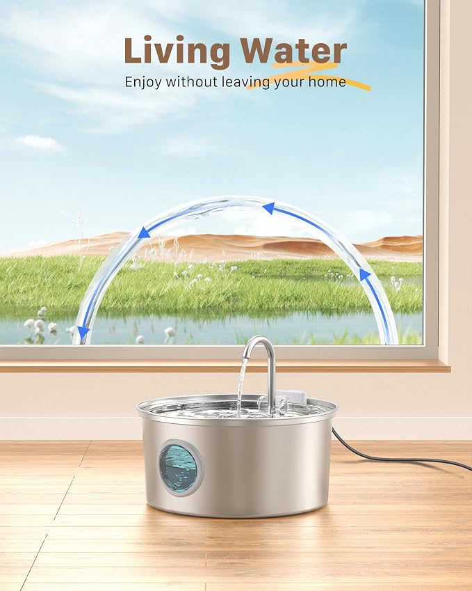Cat Fountains for Drinking Stainless Steel: 108oz/3.2L Cat Water Fountain Led - Image 3