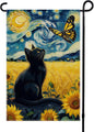 Spring Summer Garden Flag Van Gogh Starry Night Black Cat Banner by ALEXMACLIST