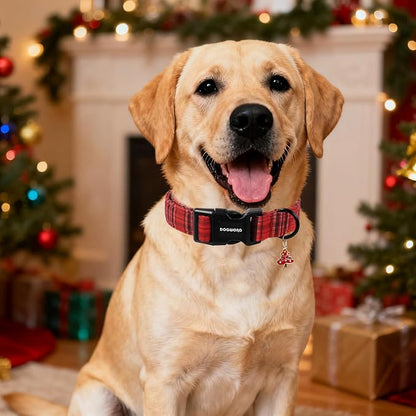 DOGWONG Christmas Plaid Dog Collar, Cute Adjustable Red Collar - Image 4