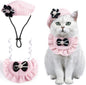 2PCS Cat Beret Hat with Camellia, Adjustable Bow Bandana Scarf Set Pet Princess by HOWWFALY