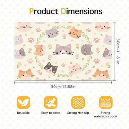 Cat Feedings Mats 20x12 inch Beige Cat Print Pet Bowl Placemat Non Slip Mat - Image 6