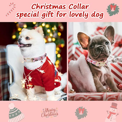 Pink Christmas Dog Collar, Adjustable Cotton Dog Collars - Image 2