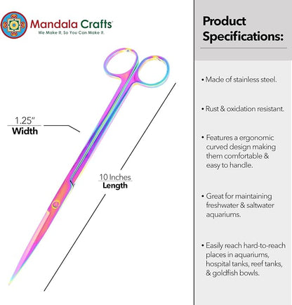 Mandala Crafts 10 Inches Rainbow Stainless Steel Straight Aquarium Scissors - Image 3