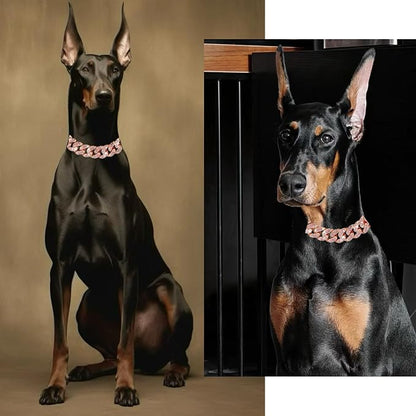 Dog Collar Cuban Link Rose Glod Crystal Dog Necklace Metal Chain Collar - Image 2