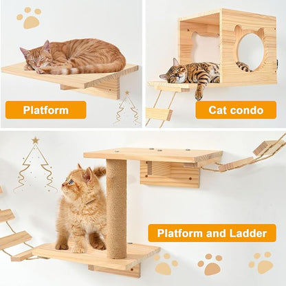 PETKABOO Cat Wall Shleves and Perches, Pine Wooden Cat Wall Furniture Climbing - Image 6