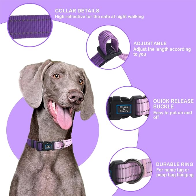 Roses&Poetry Large Dog Collar, Adjustable Reflective Durable Pet Collars - Image 2