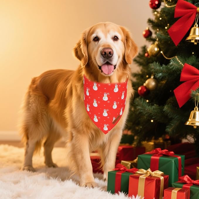 ADOGGYGO Christmas Dog Bandanas 2 Pack, Reversible Santa Snowman Xmas Pet Scarf - Image 3