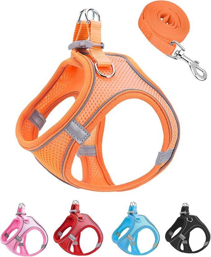 M Orange Soft Mesh Dog Harness and Leash Set, No Escape Puppy Harnesses by Unknown