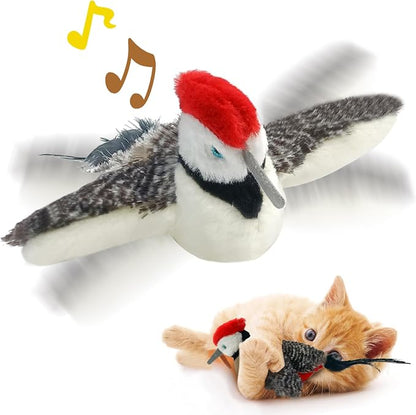 Cat Toys, Flapping Wings Woodpecker, No Flying, Chirping Bird Interactive by KreizyGo