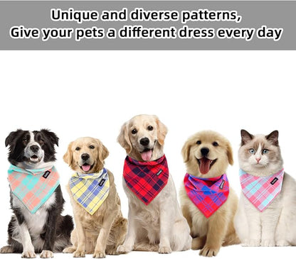 Spring Dog Bandana Small-Dog Scarf Vibrant Color Pink Green Plaid Printing - Image 5