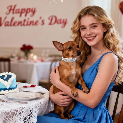 DOGWONG Blue Heart Dog Collar, Cute Valentine Puppy Collar, Valentine's Day Dog - Image 4