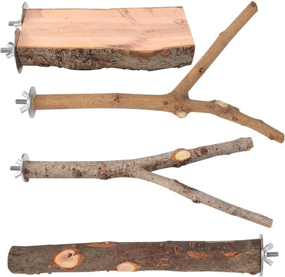 BILLIOTEAM 4-Pack Natural Wood Bird Perch Stand by Unknown