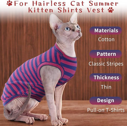 BRKURLEG Sphynx Hairless Cats Shirt Puppy Clothes Soft Cotton T-Shirts Cute - Image 5