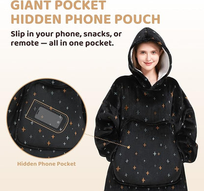 Mewaii Wearable Blanket Hoodie for Adults, Warm Sherpa & Soft Flannel Long - Image 4