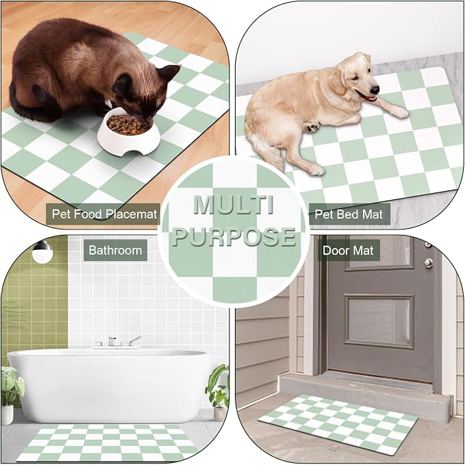 Pet Feeding Mat, Checkered Cat Bowl Mats, Quick Dry Dog Water Dispenser Mats - Image 6