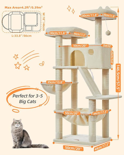 Taoqimiao Cat Tree 57.5-Inch, Cat Tower - Image 2