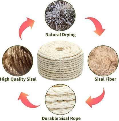 Natural Sisal Rope 1/4 Inch 6mm 98-Feet - Image 4