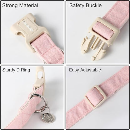 DOGWONG Cotton Pink Dog Collar Adjustable Soft Natural Fabric Pet Cute Wedding - Image 3