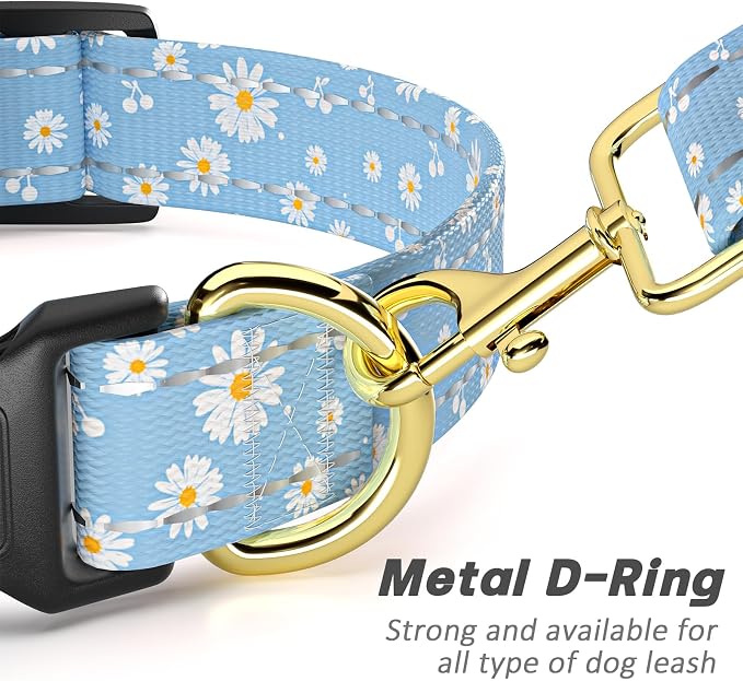 Reflective Dog Collar for Medium Dogs, Cute Daisy Theme Adjustable Heavy-Duty - Image 5