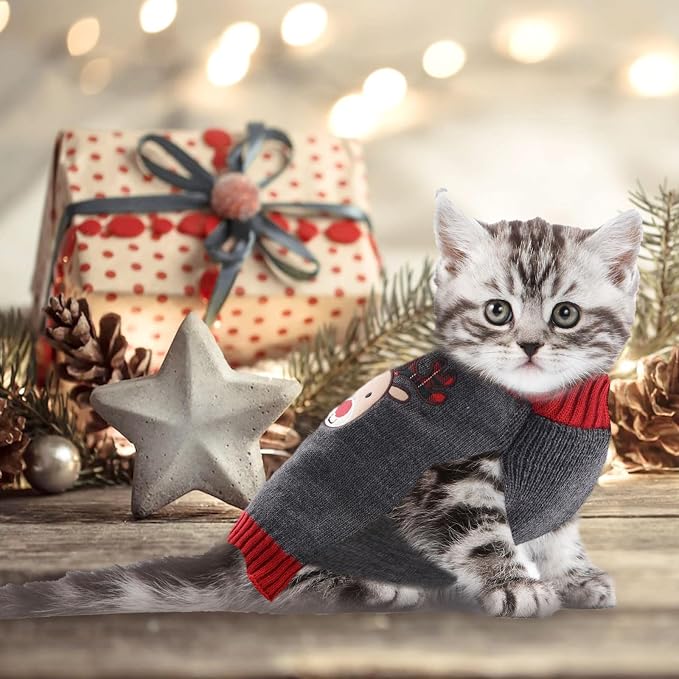 Dog Christmas Sweater Xmas Pet Clothes Cute Gray Reindeer Holiday Puppy Cat - Image 8