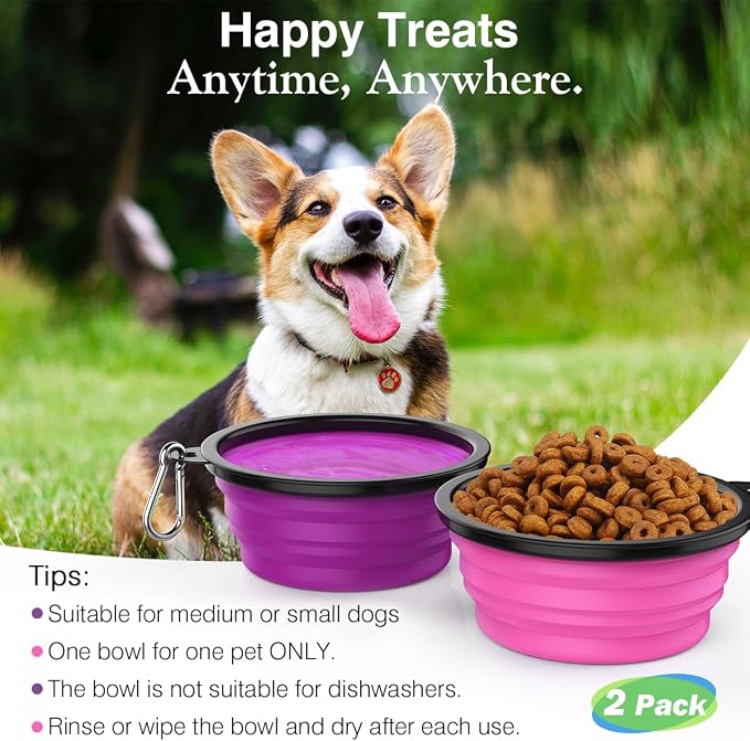 Pawaboo Collapsible Dog Bowls 2 Pack, Silicone Feeding Watering Bowls - Image 4