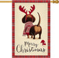 Merry Christmas Garden Flag Back View Dog Reindeer Antlers 28 x 40 Inch Double by BlissYard