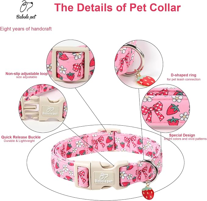 Strawberry Bow Dog Collar for Giant Large Dogs - Image 3