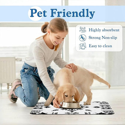 Black Boho Art Dog Food Mat–Christmas Stocking Absorbent Quick Dry Feeding - Image 6