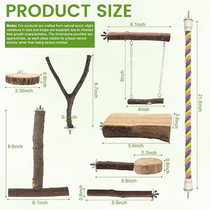 8PCS Natural Wood Bird Perches, Parrot Perch Stand & Chewing Toy - Image 2
