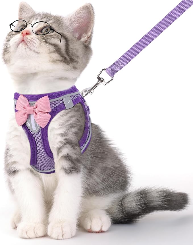 Cat Harness and Leash Set for Walking Escape Proof, Adjustable Kitten Harness by NCMAMA