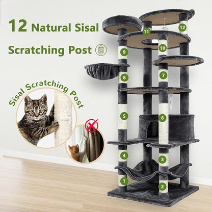 78.8" Large Cat Tree Tower for Indoor Kitties, Sisal Scratching Posts, Hammock - Image 4