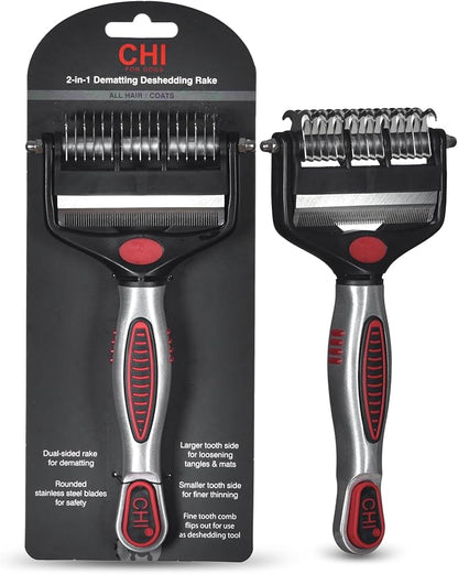 CHI for Dogs 2 in 1 Dematting and Deshedding Rake, Dual Head Dog Grooming Tool by FaroukSystemsInc