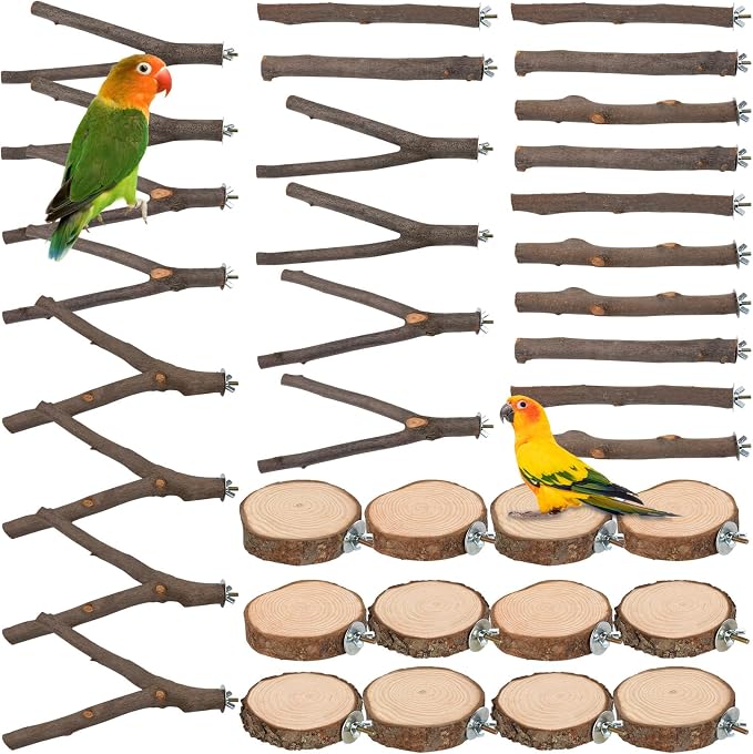 9 PCS Natural Wood Bird Perch, Wooden Parrot Perch Stand Bird Cage Branches by TORINALITAL
