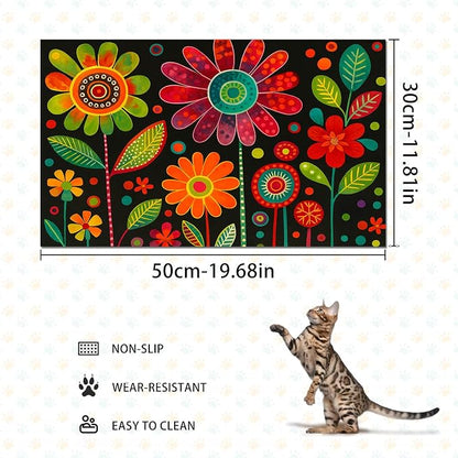 Vibrant Flower Pattern Pet Food Mat Spill-Proof Cat Feeding Mats Non-Slip Mat - Image 4