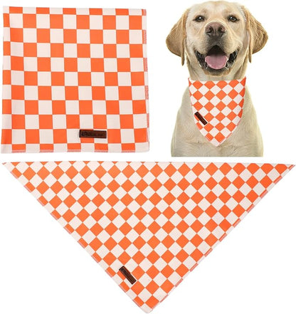 Fall Dog Bandana – Orange Gingham Plaid Triangle Scarf - Image 3