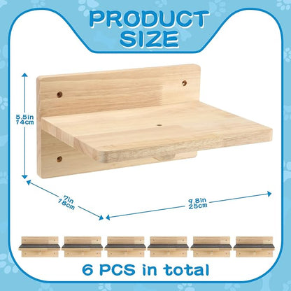 Lenwen Set of 6 Cat Wall Steps Shelf Shelves Wood Cat Climbing Shelves - Image 2