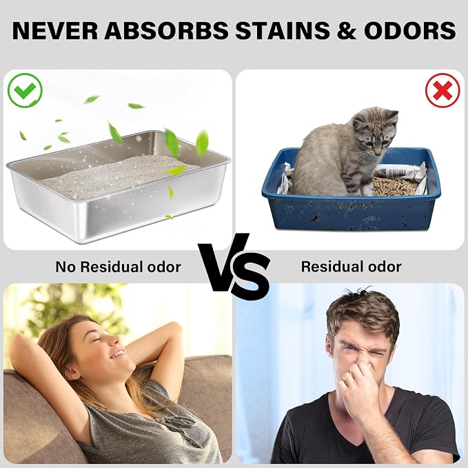 Small Stainless Steel Litter Box, 15.7"x11.8"x4" Kitten Litter Box, Easy Clean - Image 4