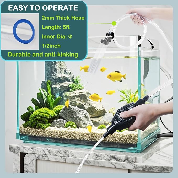 5ft-S Aquarium Siphon Vacuum Cleaner, Hand Siphon Pump Water Changer - Image 5