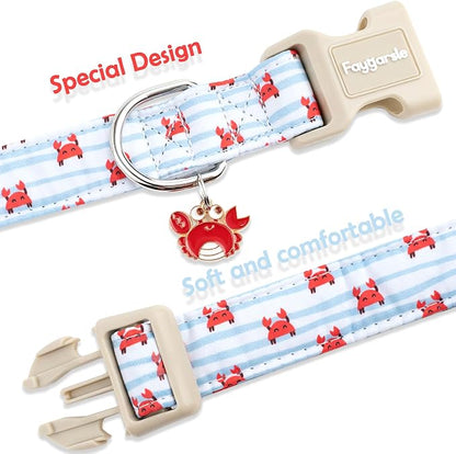 Faygarsle Cute Crab Pattern Dog Collar, Cotton Fabric, Light Blue Stripes - Image 4