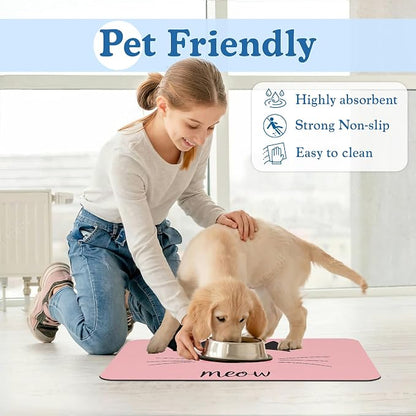 Pink Cat Meow Dog Food Mat–Christmas Stocking Absorbent Quick Dry Feeding - Image 6