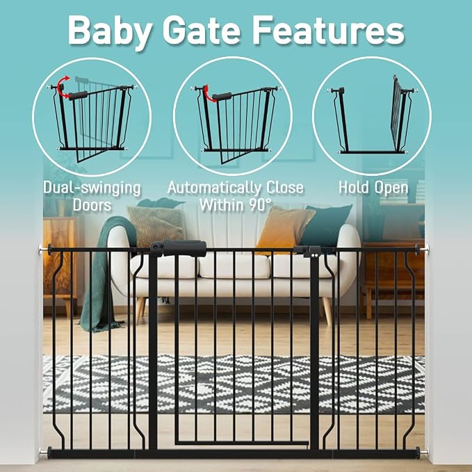 WAOWAO Baby Gate 38.58-43.31" Extra Wide Pressure Mounted Walk Through Swing - Image 3