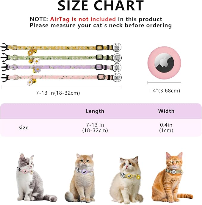 3-Pack, Double Protection Cat Collar: QR Code ID & Airtag Holder! Breakaway - Image 2
