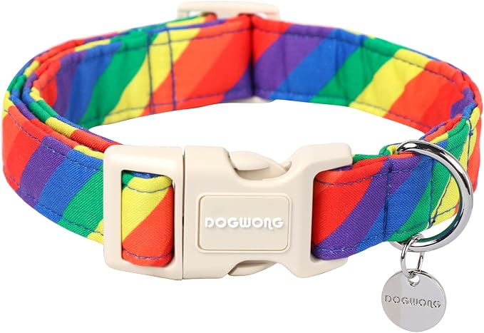 DOGWONG Rainbow Dog Collar, Soft Natural Fabric, Cute LGBTQ Puppy Necklace by DOGWONG