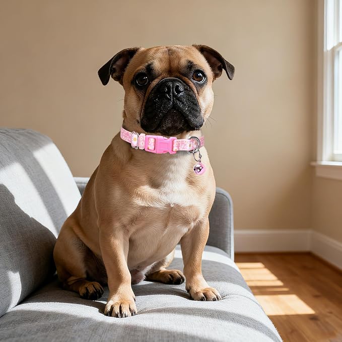 Pink Small Dog Collar with Bell -Nylon Collar - Image 5