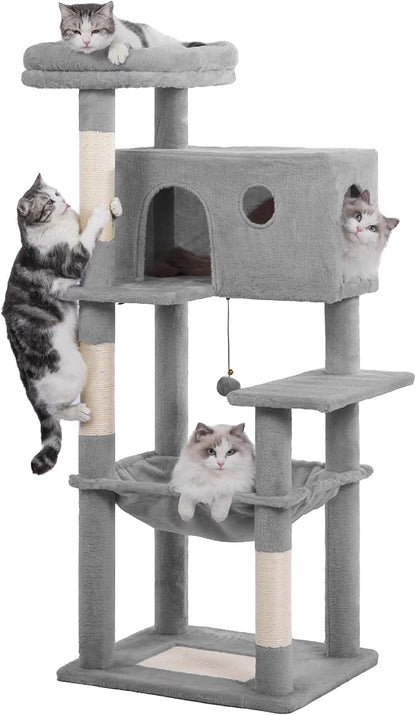 54" Cat Tree with Big Hammock 21x17” XL Cat Tower with Scratching Posts by Pawfessor