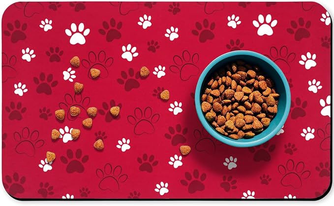 Dog Food Mat, Absorbent Water Bowl Mats Cat Pet Feeding Placemats Red 12 * 20 by Zoeeya