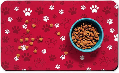 Dog Food Mat, Absorbent Water Bowl Mats Cat Pet Feeding Placemats Red 17 * 30 by Zoeeya
