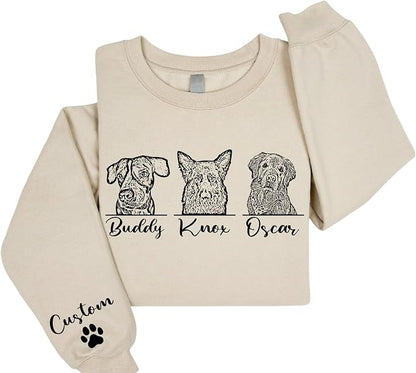Custom Dog Mom Sweatshirt, Personalized Line Art Portrait Dog Hoodie, by Handmade