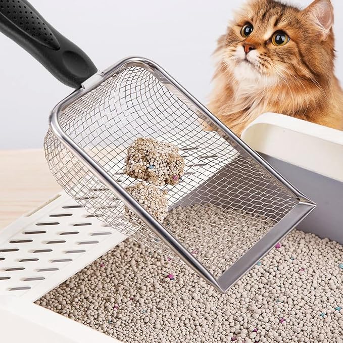 Cat Litter Scoop, Sturdy Litter Cleaner Corner Shovel, Stainless Steel Mesh - Image 8