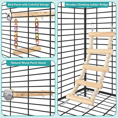 Bird Perches Ladder with Swing, Natural Wood Parrot Climbing Bridge Perch Toys - Image 5